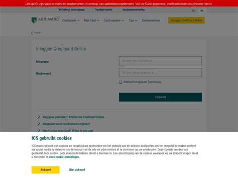 creditcard inloggen